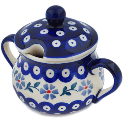 Polish Pottery Sugar Bowl 13 oz Peacock Forget-me-not