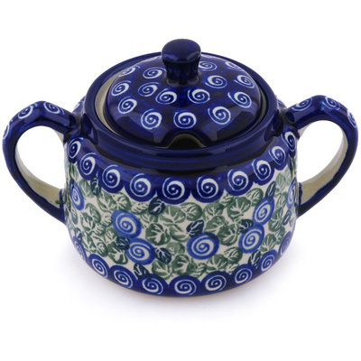 Polish Pottery Sugar Bowl 14 oz Blueberry Swirl