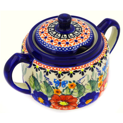 Polish Pottery Sugar Bowl 14 oz Spring Splendor UNIKAT
