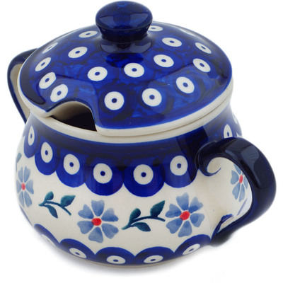 Polish Pottery Sugar Bowl 15 oz Peacock Forget-me-not