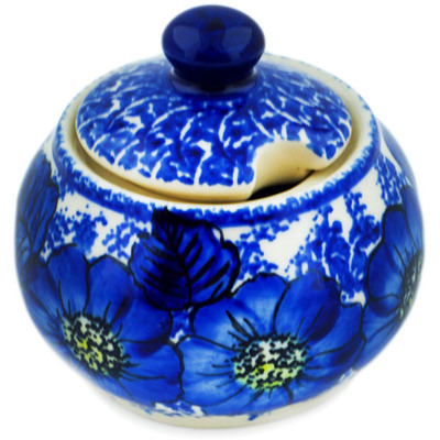 Polish Pottery Sugar Bowl 6 oz Blue Poppy Dream