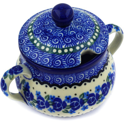 Polish Pottery Sugar Bowl 7 oz Blue Bud Sea