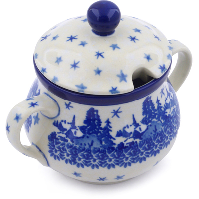 Polish Pottery Sugar Bowl 7 oz Blue Winter