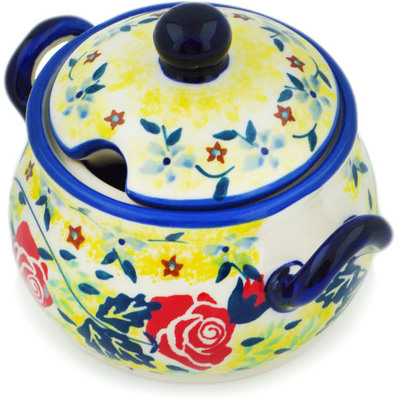 Polish Pottery Sugar Bowl 7 oz Rising Roses Yellow Morning UNIKAT