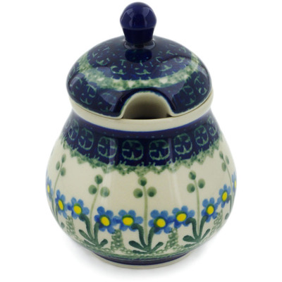 Polish Pottery Sugar Bowl 8 oz Blue Daisy Circle