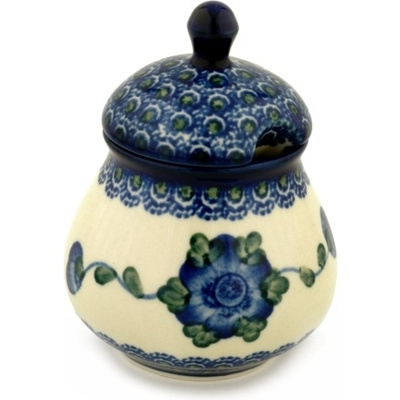 Polish Pottery Sugar Bowl 8 oz Blue Poppies