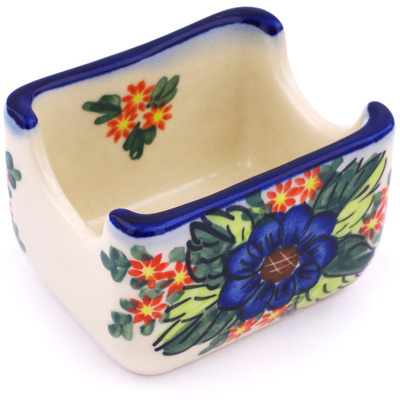 Polish Pottery Sugar Packet Holder 3&quot; Blue Bouquet UNIKAT