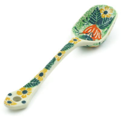 Polish Pottery Sugar Spoon Dotted Floral Wreath UNIKAT