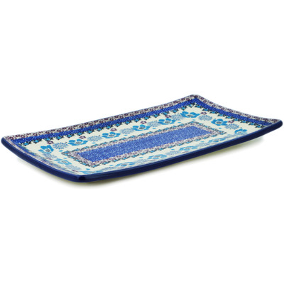 Polish Pottery Sushi Tray 12&quot; Blooming Blues