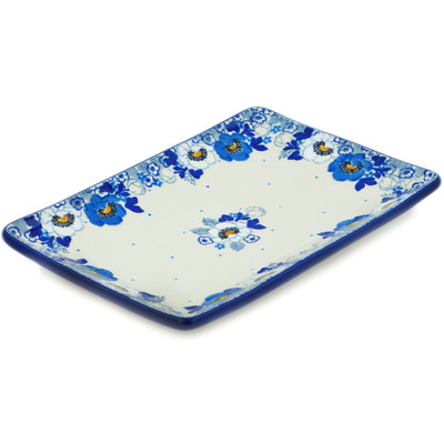 Polish Pottery Sushi Tray 8&quot; Blue Spring Blue