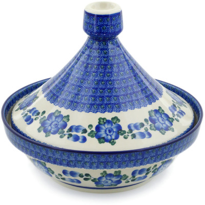 Polish Pottery Tagine Pot 57 oz Blue Poppies