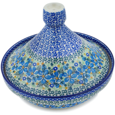 Polish Pottery Tagine Pot 57 oz Floral Blue Dreams UNIKAT