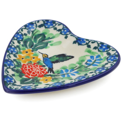 Polish Pottery Tea Bag or Lemon Plate 3&quot; Hummingbird Meadow UNIKAT
