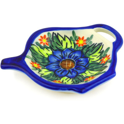 Polish Pottery Tea Bag or Lemon Plate 4&quot; Blue Bouquet UNIKAT