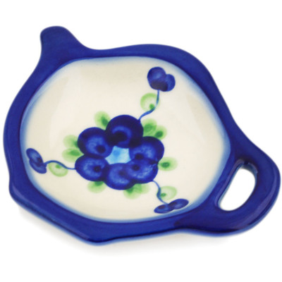 Polish Pottery Tea Bag or Lemon Plate 4&quot; Blue Poppies