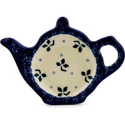 Polish Pottery Tea Bag or Lemon Plate 5&quot; Blue Poppy Chain