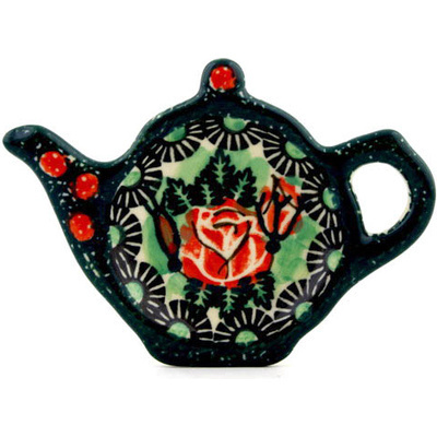 Polish Pottery Tea Bag or Lemon Plate 5&quot; Rosey Ring UNIKAT