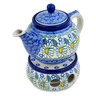 Polish Pottery Tea or Coffe Pot with Heater 15 oz Crazy Daisy