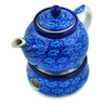 Polish Pottery Tea or Coffe Pot with Heater 15 oz Deep Into The Blue Sea