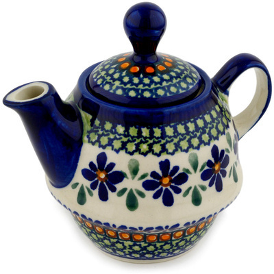 Polish Pottery Tea or Coffee Pot 10 oz Gingham Flowers
