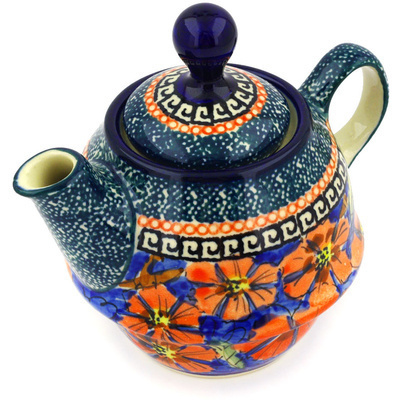 Polish Pottery Tea or Coffee Pot 10 oz Poppies UNIKAT
