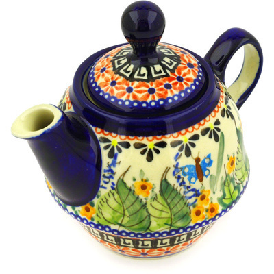 Polish Pottery Tea or Coffee Pot 10 oz Spring Splendor UNIKAT