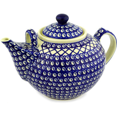 Polish Pottery Tea or Coffee Pot 101 oz Lattice Peacock