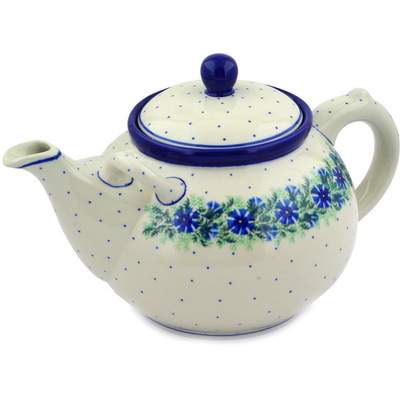 Polish Pottery Tea or Coffee Pot 105 oz Blue Bell Wreath