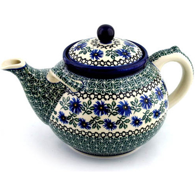 Polish Pottery Tea or Coffee Pot 105 oz Blue Chicory