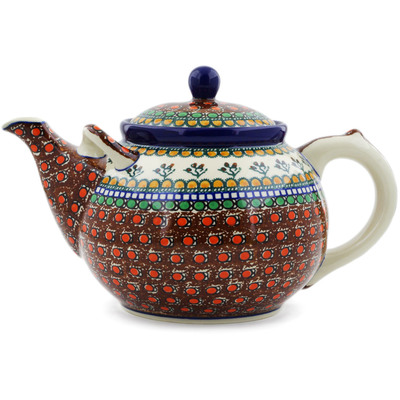 Polish Pottery Tea or Coffee Pot 105 oz Cranberry Medley UNIKAT