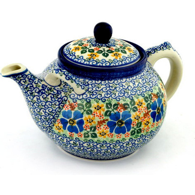 Polish Pottery Tea or Coffee Pot 105 oz Vibrant Spring UNIKAT