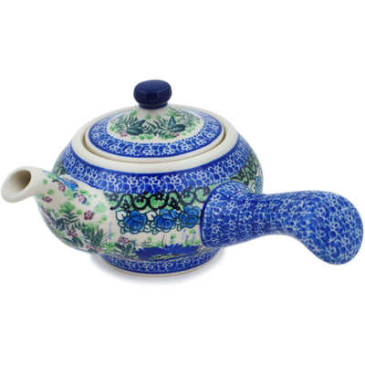 Polish Pottery Tea or Coffee Pot 11 oz Blue Meadow UNIKAT