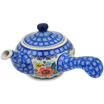 Polish Pottery Tea or Coffee Pot 11 oz Orange Wreath UNIKAT