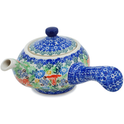 Polish Pottery Tea or Coffee Pot 11 oz Trumpet Garden UNIKAT