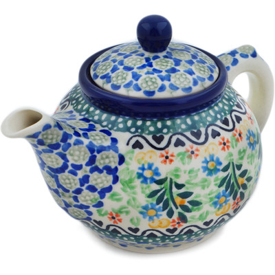 Polish Pottery Tea or Coffee Pot 13 oz Black Heart Garden UNIKAT