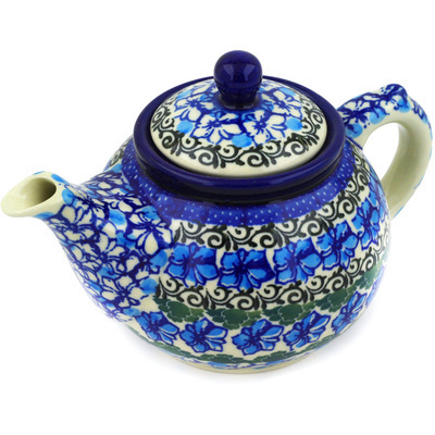 Polish Pottery Tea or Coffee Pot 13 oz Blue Lagoon