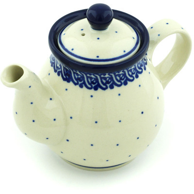 Polish Pottery Tea or Coffee Pot 13 oz Blue Polka Dot