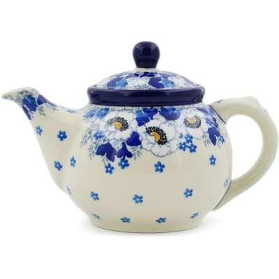 Polish Pottery Tea or Coffee Pot 13 oz Blue Spring