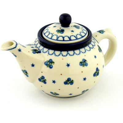 Polish Pottery Tea or Coffee Pot 13 oz Blueberry Stars
