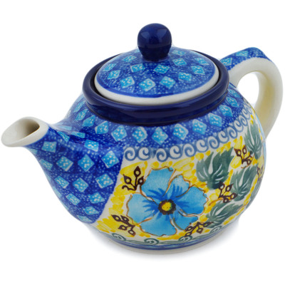 Polish Pottery Tea or Coffee Pot 13 oz Brilliant In Blue UNIKAT