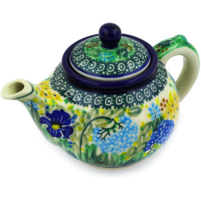 Polish Pottery Tea or Coffee Pot 13 oz Butterfly Garden UNIKAT