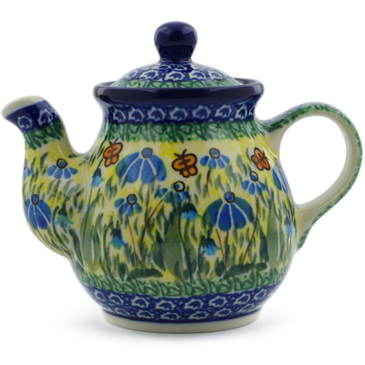 Polish Pottery Tea or Coffee Pot 13 oz Butterfly Sunshine UNIKAT