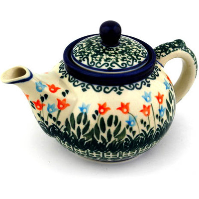Polish Pottery Tea or Coffee Pot 13 oz Dancing Tulips