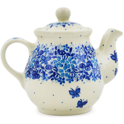 Polish Pottery Tea or Coffee Pot 13 oz Delicate Blue UNIKAT