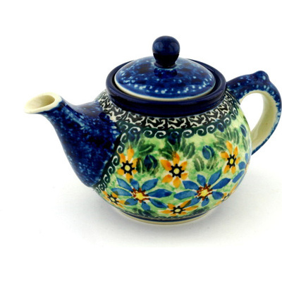 Polish Pottery Tea or Coffee Pot 13 oz Falling Star Flowers UNIKAT