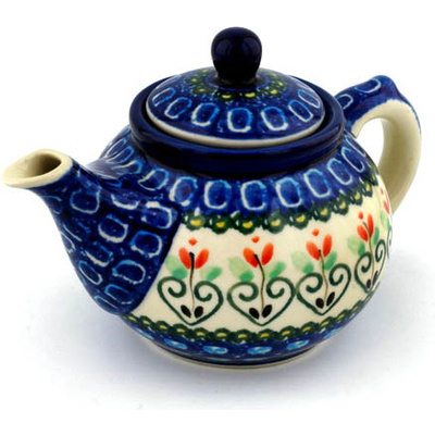 Polish Pottery Tea or Coffee Pot 13 oz Heart Vines UNIKAT