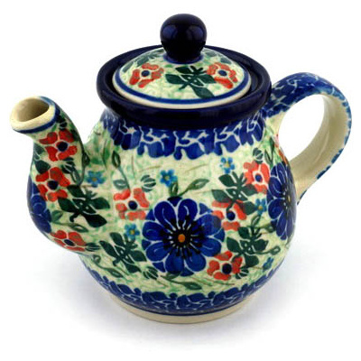 Polish Pottery Tea or Coffee Pot 13 oz Irish Daisies UNIKAT