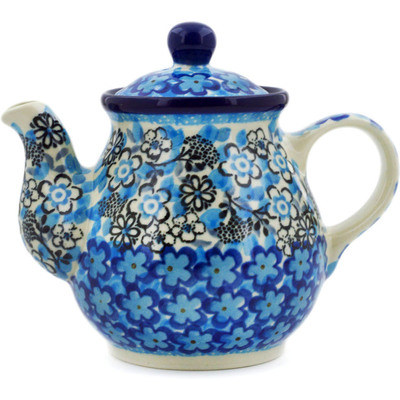 Polish Pottery Tea or Coffee Pot 13 oz Out Of Blue UNIKAT