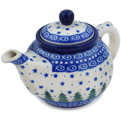 Polish Pottery Tea or Coffee Pot 13 oz Piney Forest UNIKAT