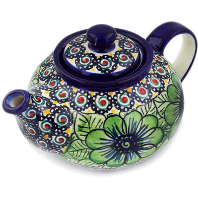 Polish Pottery Tea or Coffee Pot 13 oz Rainforest UNIKAT